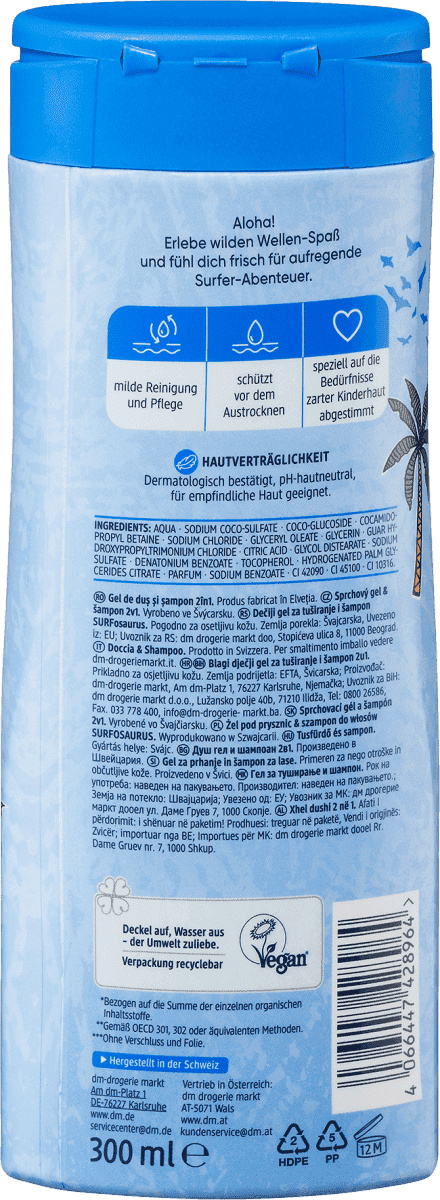Balea Kinder Douchegel & Shampoo 2in1 Surfosaurus - Afbeelding 2