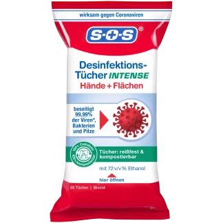 SOS Desinfectiedoekjes Intense Hand & Oppervlak - 25 Stuks