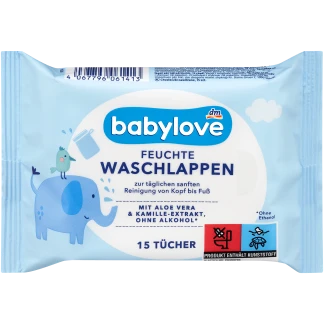 Babylove Natte Waslapjes 15 st - DM Huismerk