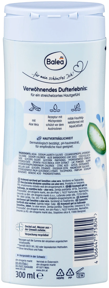 Balea Sensitive Creme Douchegel Aloe Vera – Milde Reiniger - Afbeelding 2