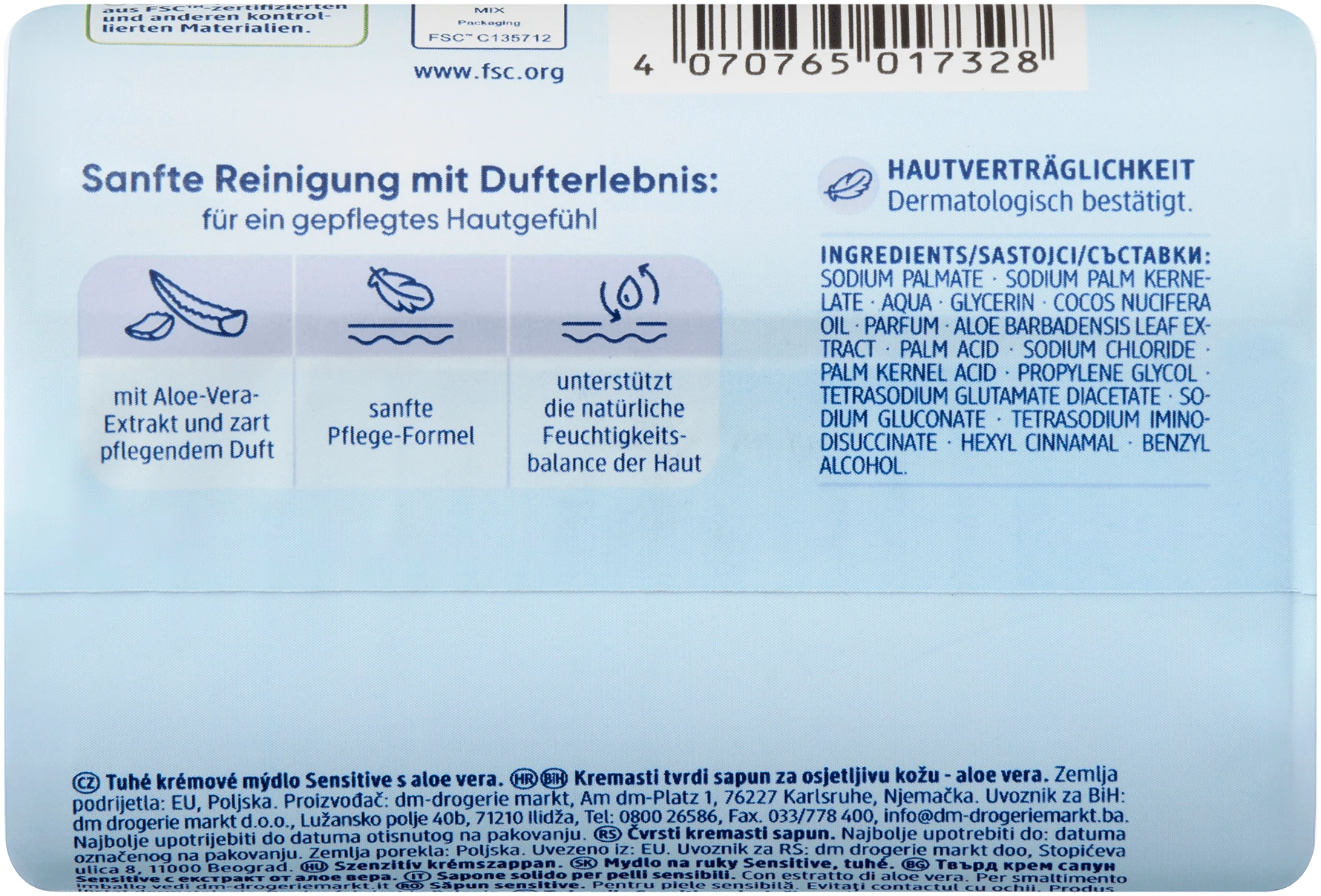 Balea Crème Handzeep Staaf Sensitive Aloe Vera, 150g - Afbeelding 2