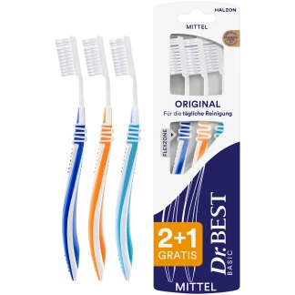 Dr. Best Tandborstel Basic Original Medium 2+1 Gratis