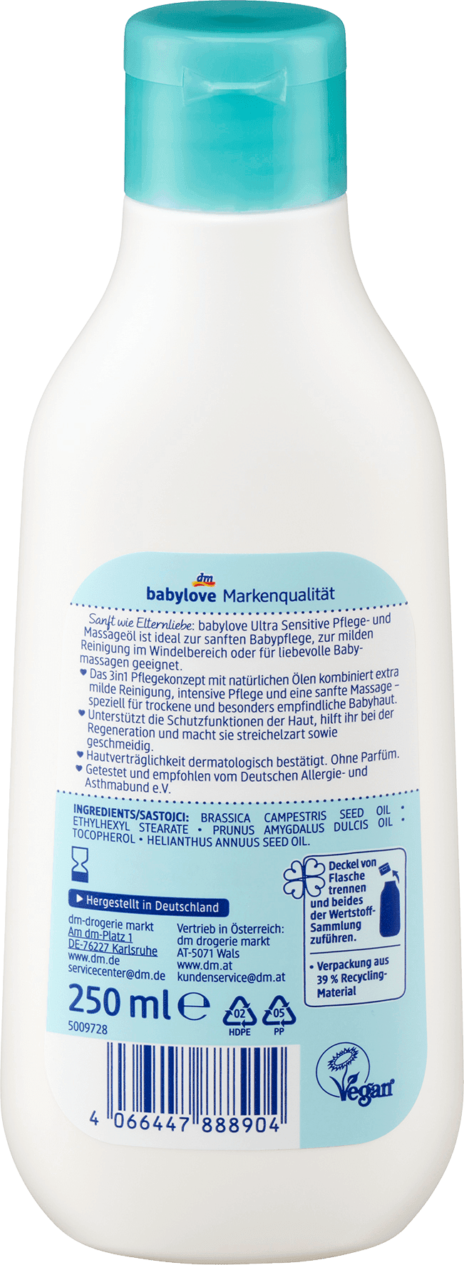 Babylove Baby Massageolie & Verzorging Ultra Sensitive 250 ml - Afbeelding 2