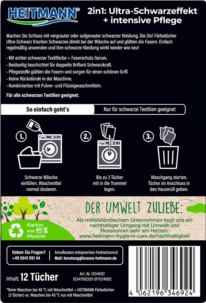 Heitmann Kleurbeschermingsdoekjes Ultra Zwart 2in1 – 12 Stuks - Afbeelding 3