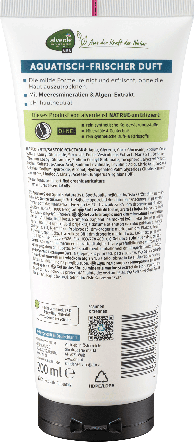 alverde MEN Douchegel Sports Nature 3in1 - Afbeelding 2