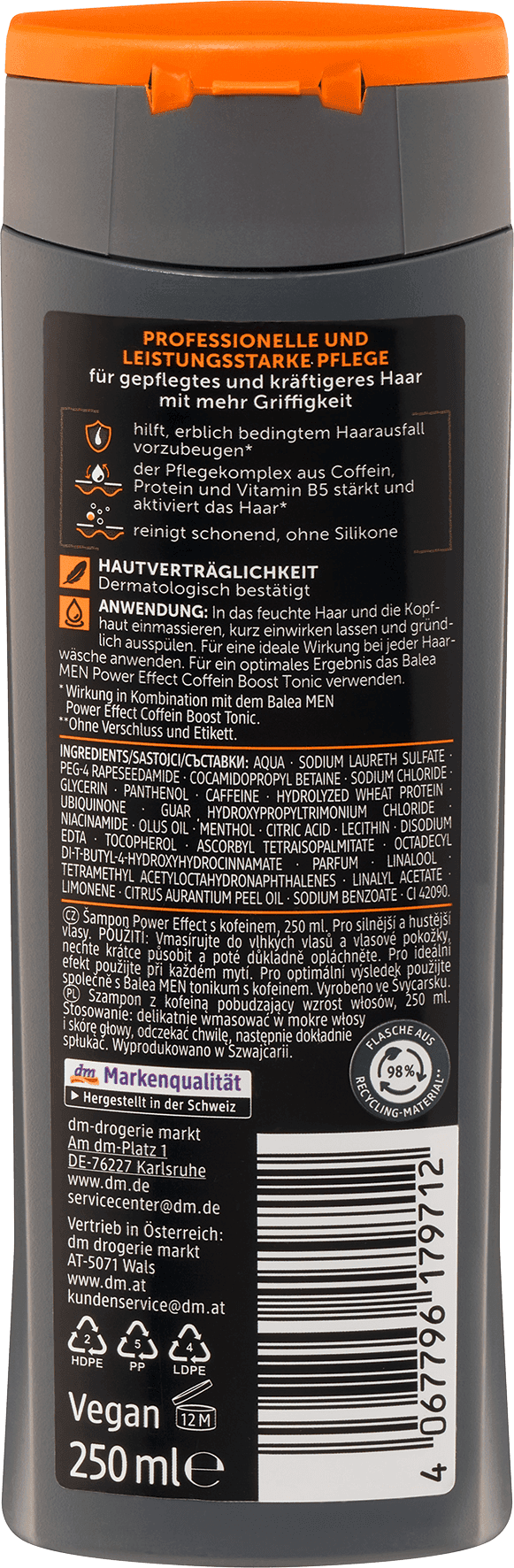 Balea Men Shampoo Power Effect Cafeïne 250 ml - Afbeelding 2