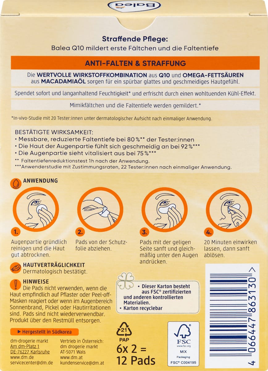Balea Anti-Rimpel Oogpads Q10 6 Paar - Afbeelding 2